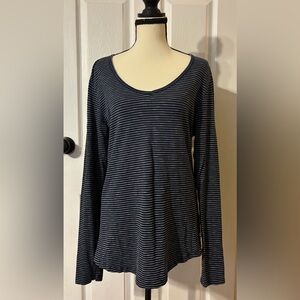 Toad & Co Organic Cotton Tencel Striped Long Sleeve Top Medium Navy White